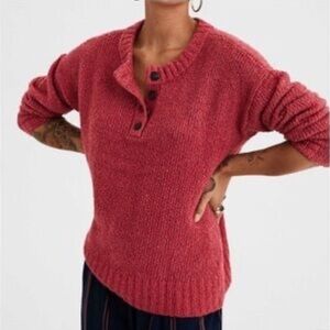 American Eagle |Jegging Fit |Red |Knit | Crew |Henley |Pullover Sweater |Size XS